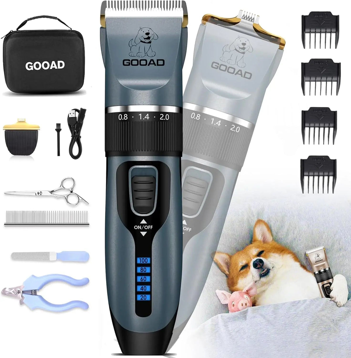 Pet Grooming Clippers Kit – Quiet Cordless Rechargeable Trimmer & Paw Shaver for Dogs & Cats