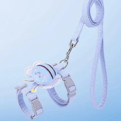 Cat Harness Leash Collar Set - Adjustable Cartoon Bee Design