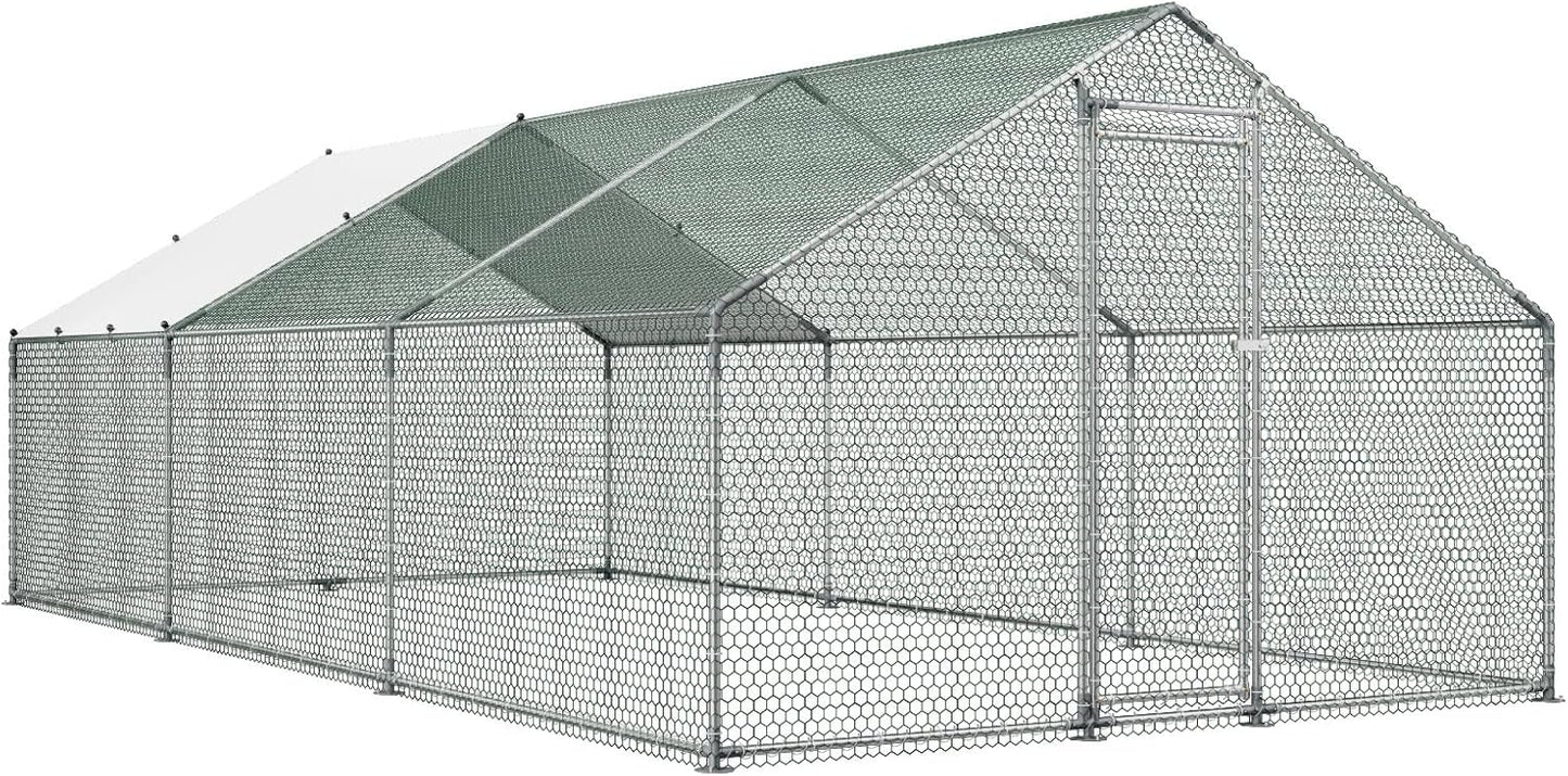 VEVOR Large Metal Chicken Coop, Walk-in Poultry Cage With Waterproof Cover, Outdoor Hen House For Chicken Duck Rabbit Farm